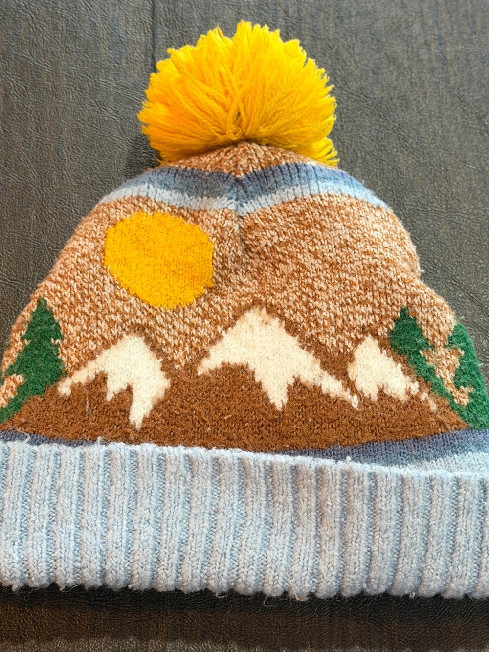 Kids Mountain Knit Pom Beanie - Yellow Sun